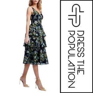 NWOT Dress the Population Lorelai Sequin Floral Tiered Cocktail Dress Size Small